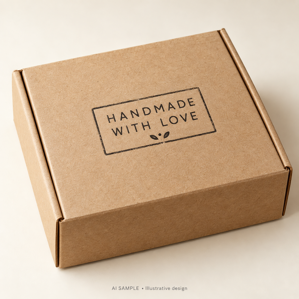 AI SAMPLE: Original illustrative concept for Handmade Heart Message Stamp 01. Not an actual product photograph. Design, proportions and colors require merchant approval. Shown surface demonstrates the imprint and is not included.