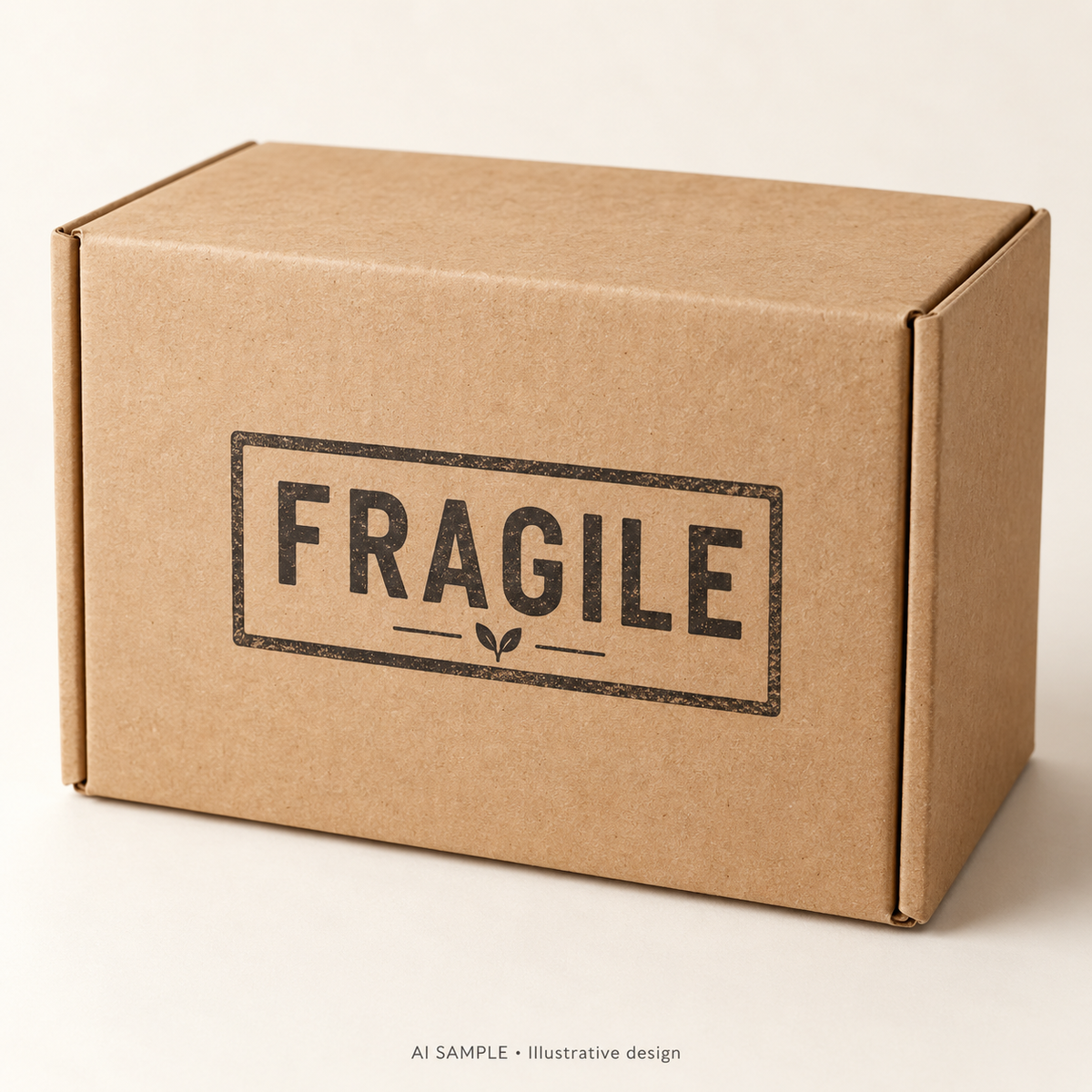 AI SAMPLE: Original illustrative concept for Delicate Contents Handling Stamp. Not an actual product photograph. Design, proportions and colors require merchant approval. Shown surface demonstrates the imprint and is not included.