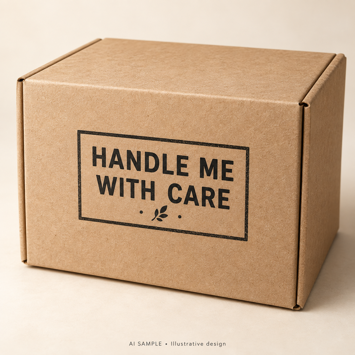 AI SAMPLE: Original illustrative concept for Gentle Handling Message Stamp 01. Not an actual product photograph. Design, proportions and colors require merchant approval. Shown surface demonstrates the imprint and is not included.