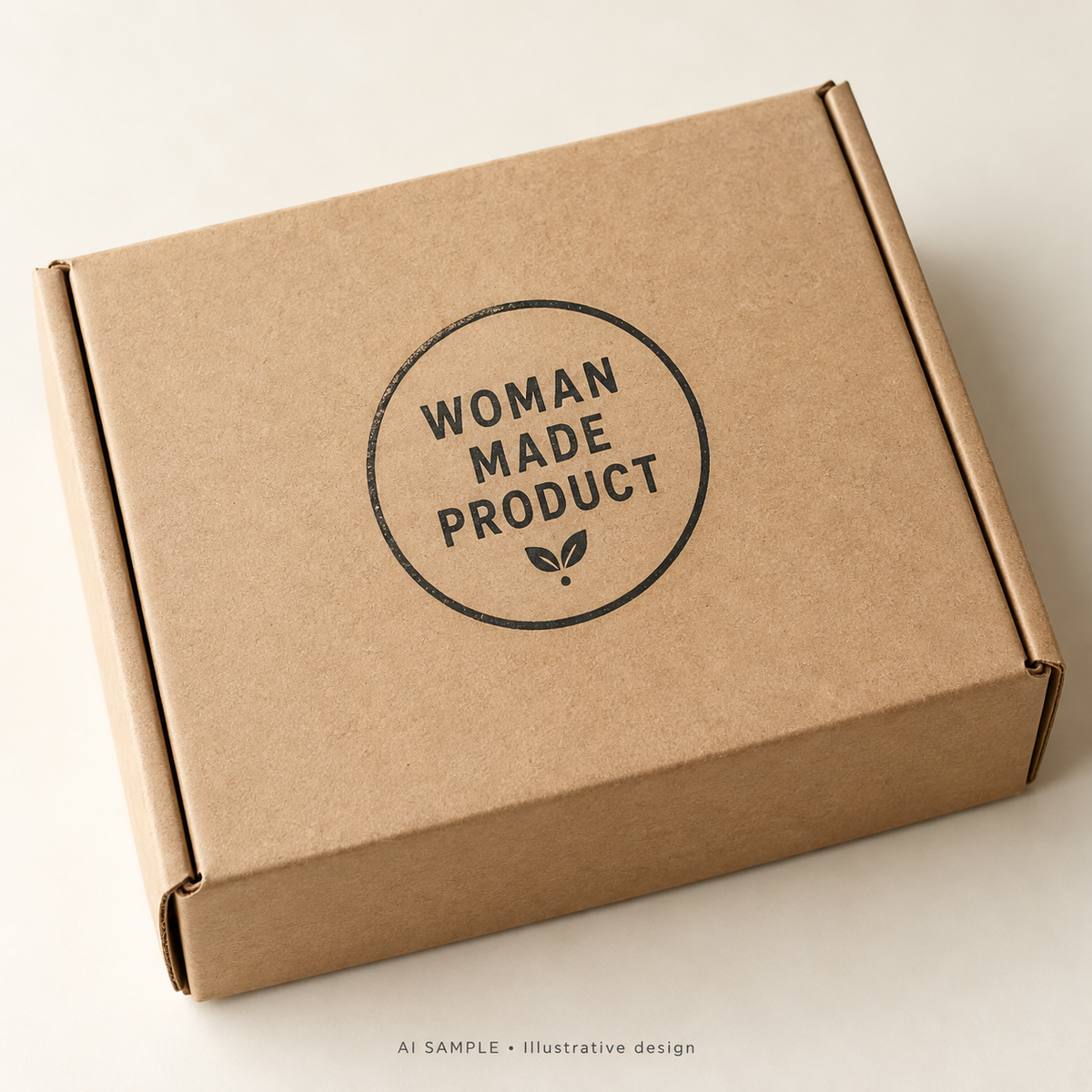 AI SAMPLE: Original illustrative concept for Women-Made Goods Stamp. Not an actual product photograph. Design, proportions and colors require merchant approval. Shown surface demonstrates the imprint and is not included.