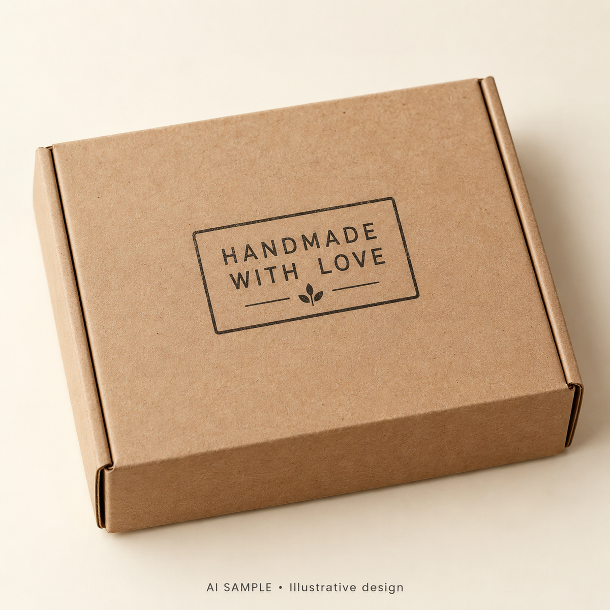 AI SAMPLE: Original illustrative concept for Handmade Heart Message Stamp 02. Not an actual product photograph. Design, proportions and colors require merchant approval. Shown surface demonstrates the imprint and is not included.