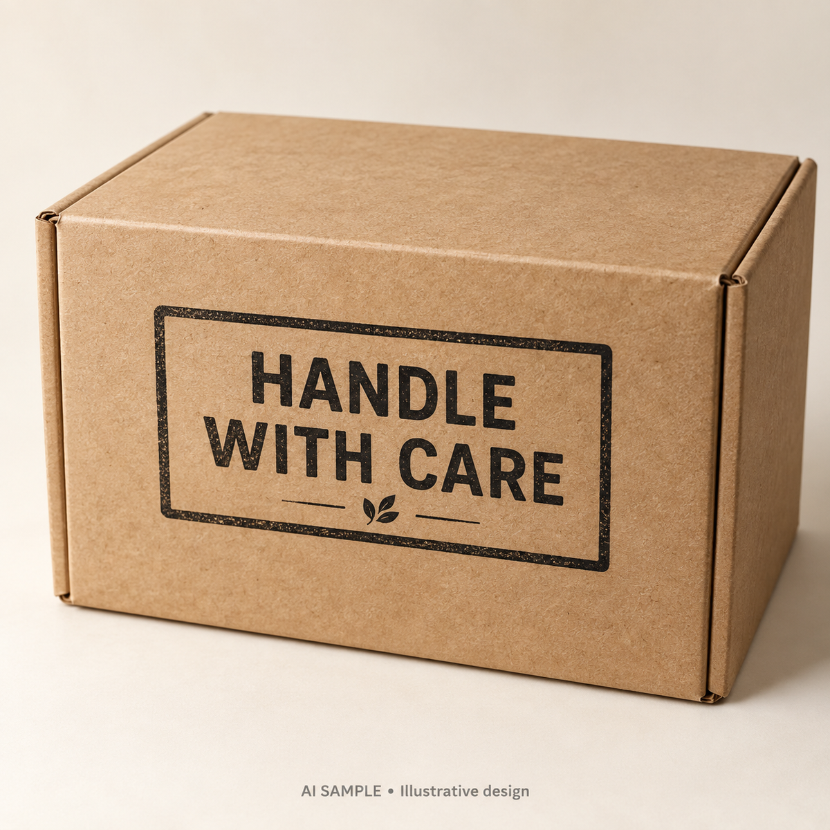 AI SAMPLE: Original illustrative concept for Careful Handling Stamp 02. Not an actual product photograph. Design, proportions and colors require merchant approval. Shown surface demonstrates the imprint and is not included.
