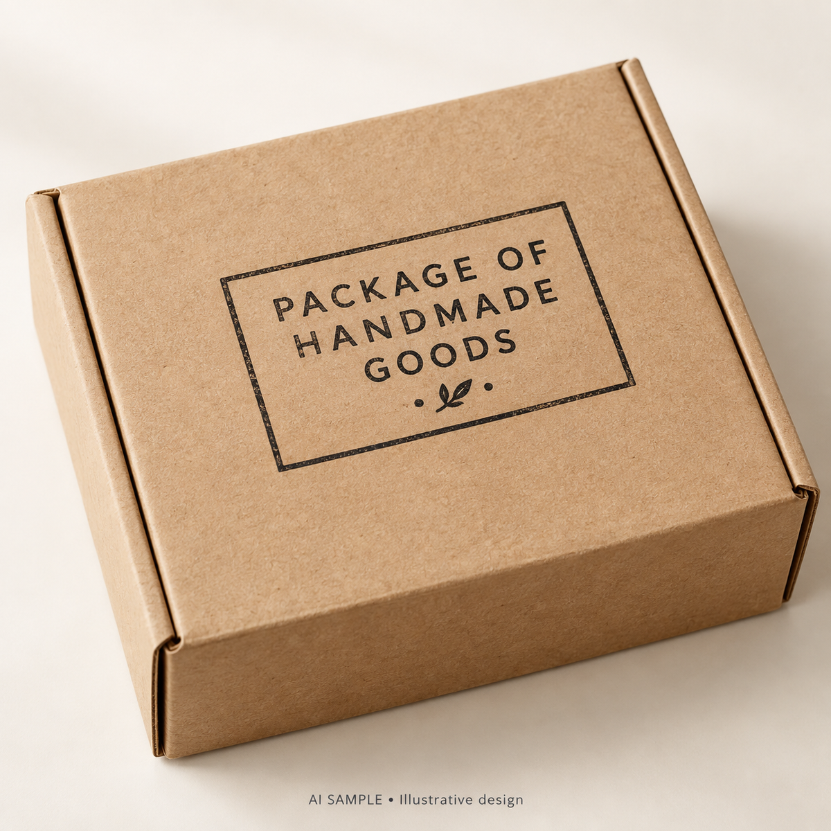 AI SAMPLE: Original illustrative concept for Handcrafted Parcel Stamp. Not an actual product photograph. Design, proportions and colors require merchant approval. Shown surface demonstrates the imprint and is not included.