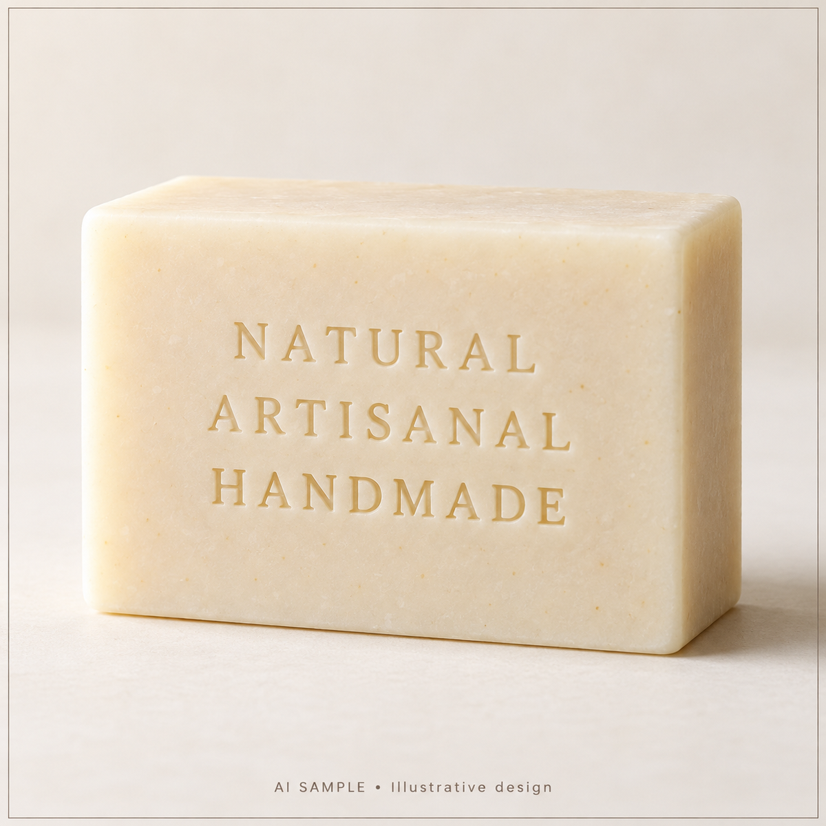 AI SAMPLE: Original illustrative concept for Natural Craft Soap Text Stamp 01. Not an actual product photograph. Design, proportions and colors require merchant approval. Props are not included.