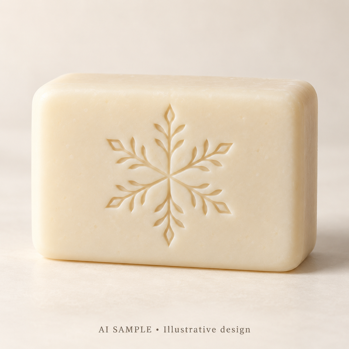 AI SAMPLE: Original illustrative concept for Winter Crystal 02 Soap Stamp. Not an actual product photograph. Design, proportions and colors require merchant approval. Shown surface demonstrates the imprint and is not included.