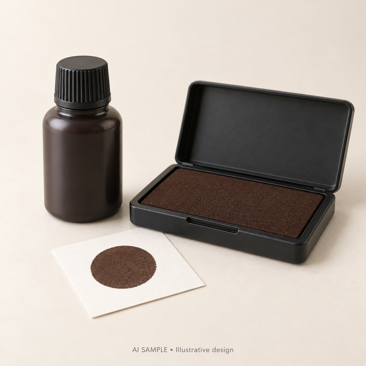 AI SAMPLE: Generic unbranded concept for Coffee Ink Pad and Refill Set. Not an actual product photograph or Ranger packaging. Shade is illustrative; props are not included.
