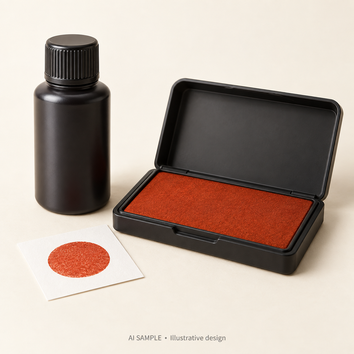 AI SAMPLE: Generic unbranded concept for Cayenne Ink Pad and Refill Set. Not an actual product photograph or Ranger packaging. Shade is illustrative; props are not included.