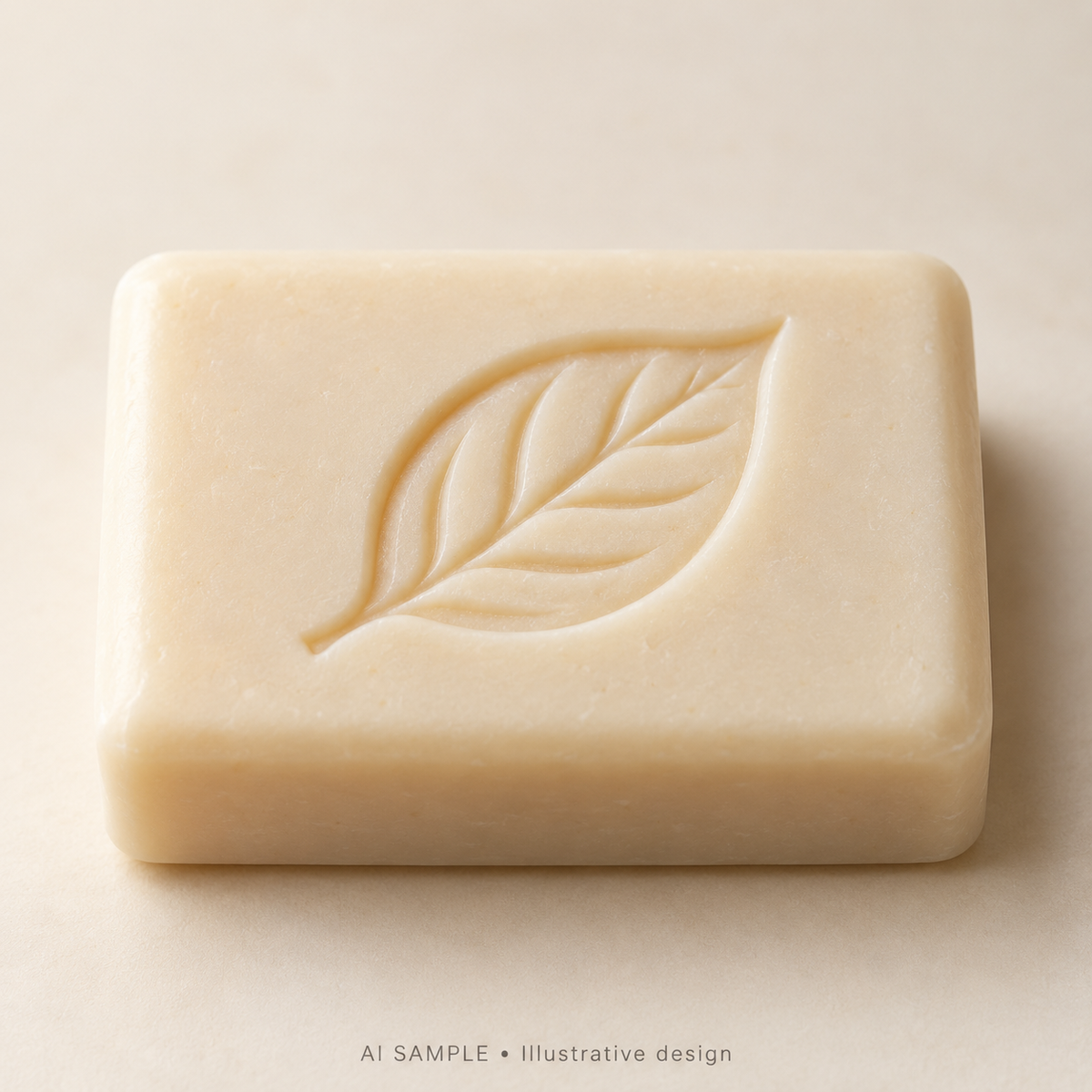 AI SAMPLE: Original illustrative concept for Garden Leaf 03 Soap Stamp. Not an actual product photograph. Design, proportions and colors require merchant approval. Shown surface demonstrates the imprint and is not included.