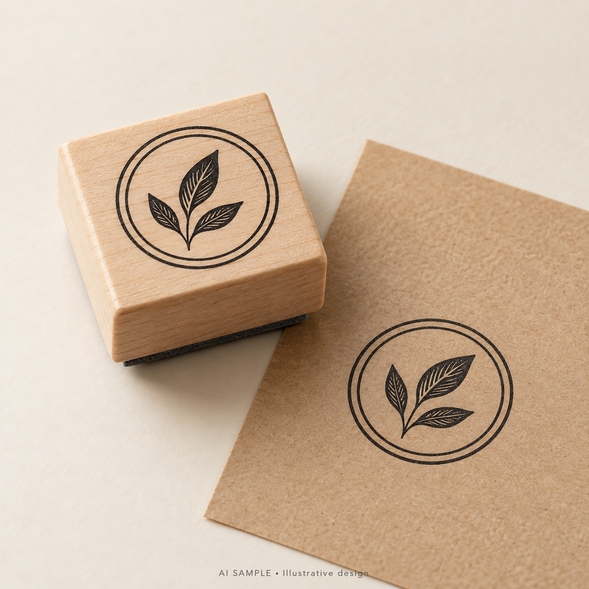 AI SAMPLE: Original illustrative concept for Business Identity Stamp. Not an actual product photograph. Design, proportions and colors require merchant approval. Props are not included.