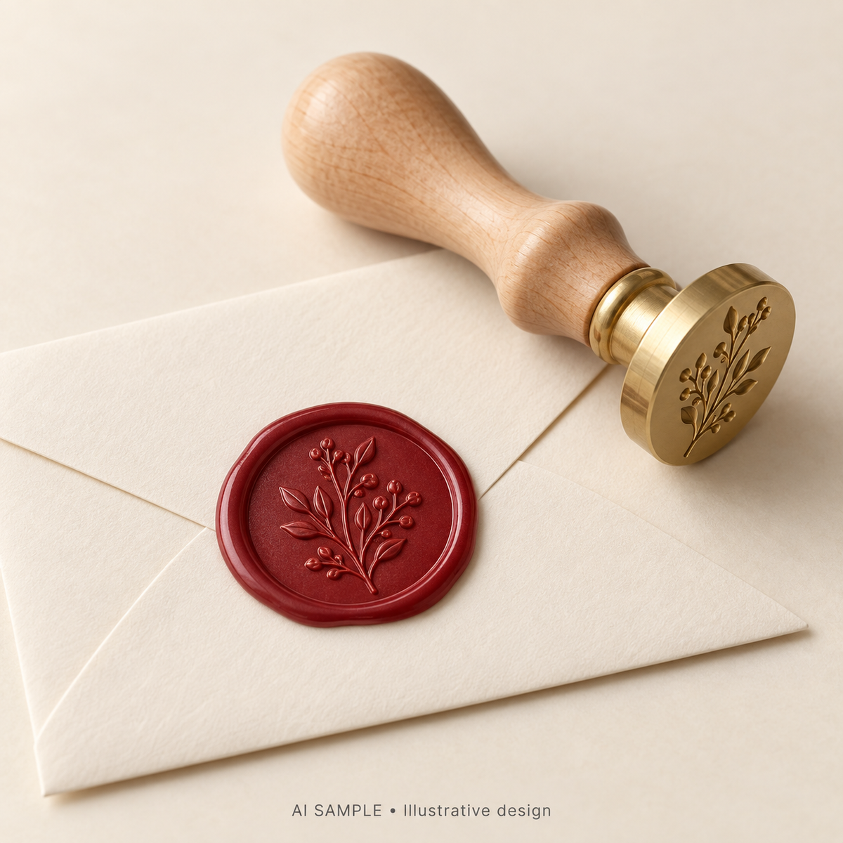 AI SAMPLE: Original illustrative concept for Personal Insignia Wax Seal Stamp. Not an actual product photograph. Design, proportions and colors require merchant approval. Props are not included.