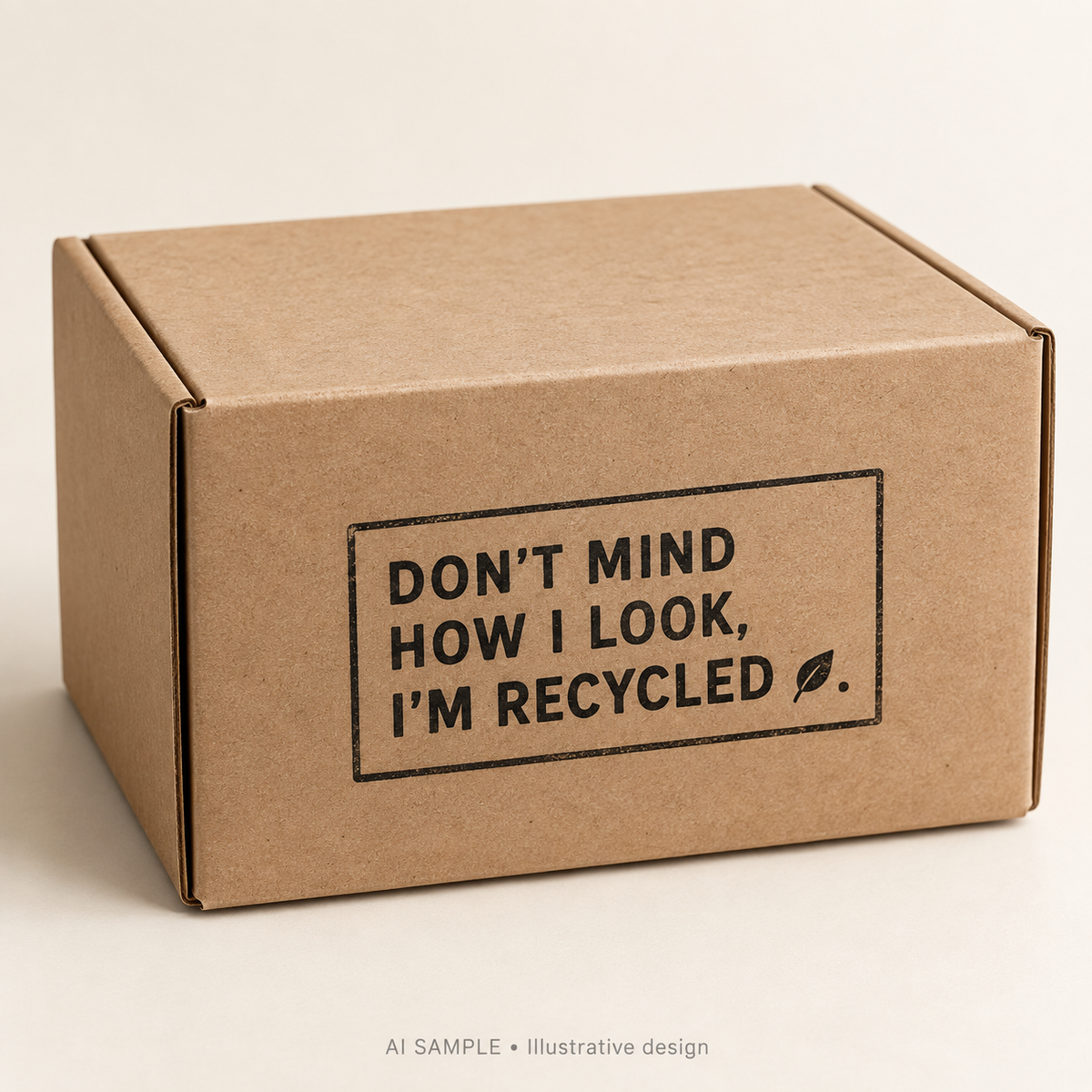 AI SAMPLE: Original illustrative concept for Reused Packaging Note Stamp. Not an actual product photograph. Design, proportions and colors require merchant approval. Shown surface demonstrates the imprint and is not included.