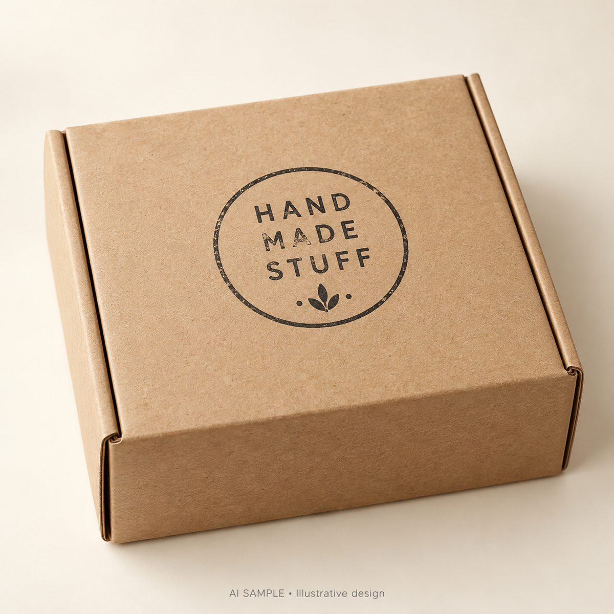 AI SAMPLE: Original illustrative concept for Maker's Goods Message Stamp. Not an actual product photograph. Design, proportions and colors require merchant approval. Shown surface demonstrates the imprint and is not included.