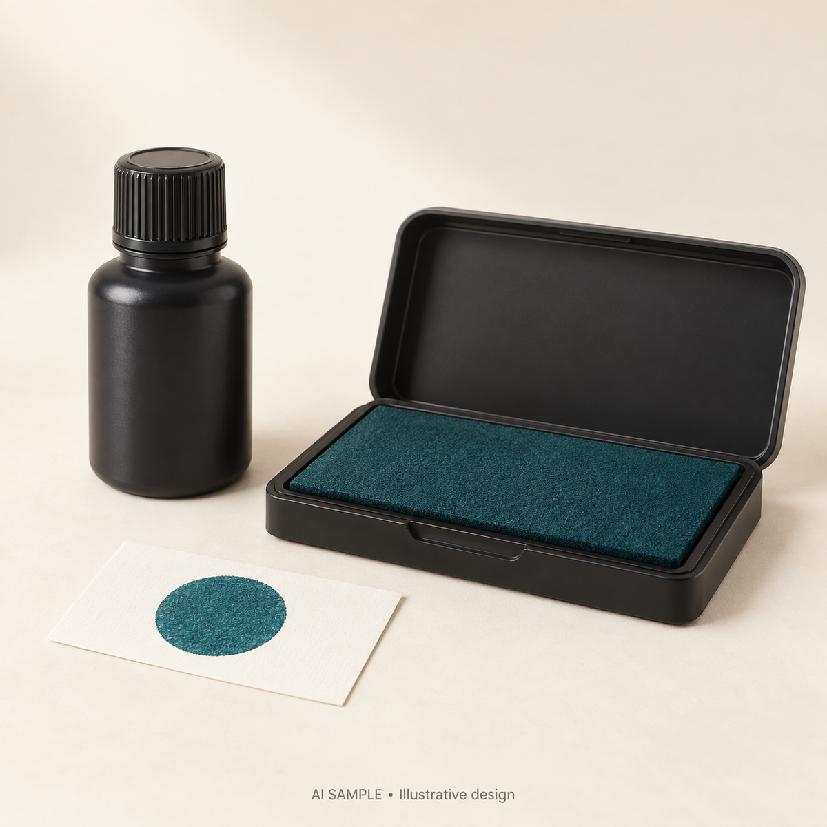 AI SAMPLE: Generic unbranded concept for Paradise Teal Ink Pad and Refill Set. Not an actual product photograph or Ranger packaging. Shade is illustrative; props are not included.