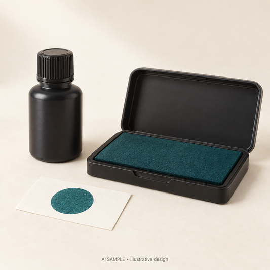 AI SAMPLE: Generic unbranded concept for Paradise Teal Ink Pad and Refill Set. Not an actual product photograph or Ranger packaging. Shade is illustrative; props are not included.