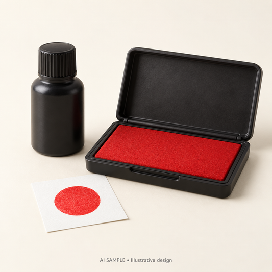 AI SAMPLE: Generic unbranded concept for Vermillion Ink Pad and Refill Set. Not an actual product photograph or Ranger packaging. Shade is illustrative; props are not included.