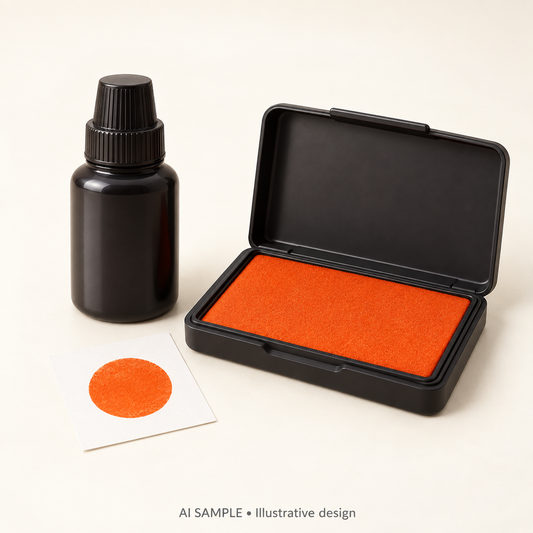 AI SAMPLE: Generic unbranded concept for Bright Tangelo Ink Pad and Refill Set. Not an actual product photograph or Ranger packaging. Shade is illustrative; props are not included.