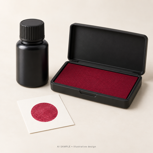 AI SAMPLE: Generic unbranded concept for Rose Madder Ink Pad and Refill Set. Not an actual product photograph or Ranger packaging. Shade is illustrative; props are not included.