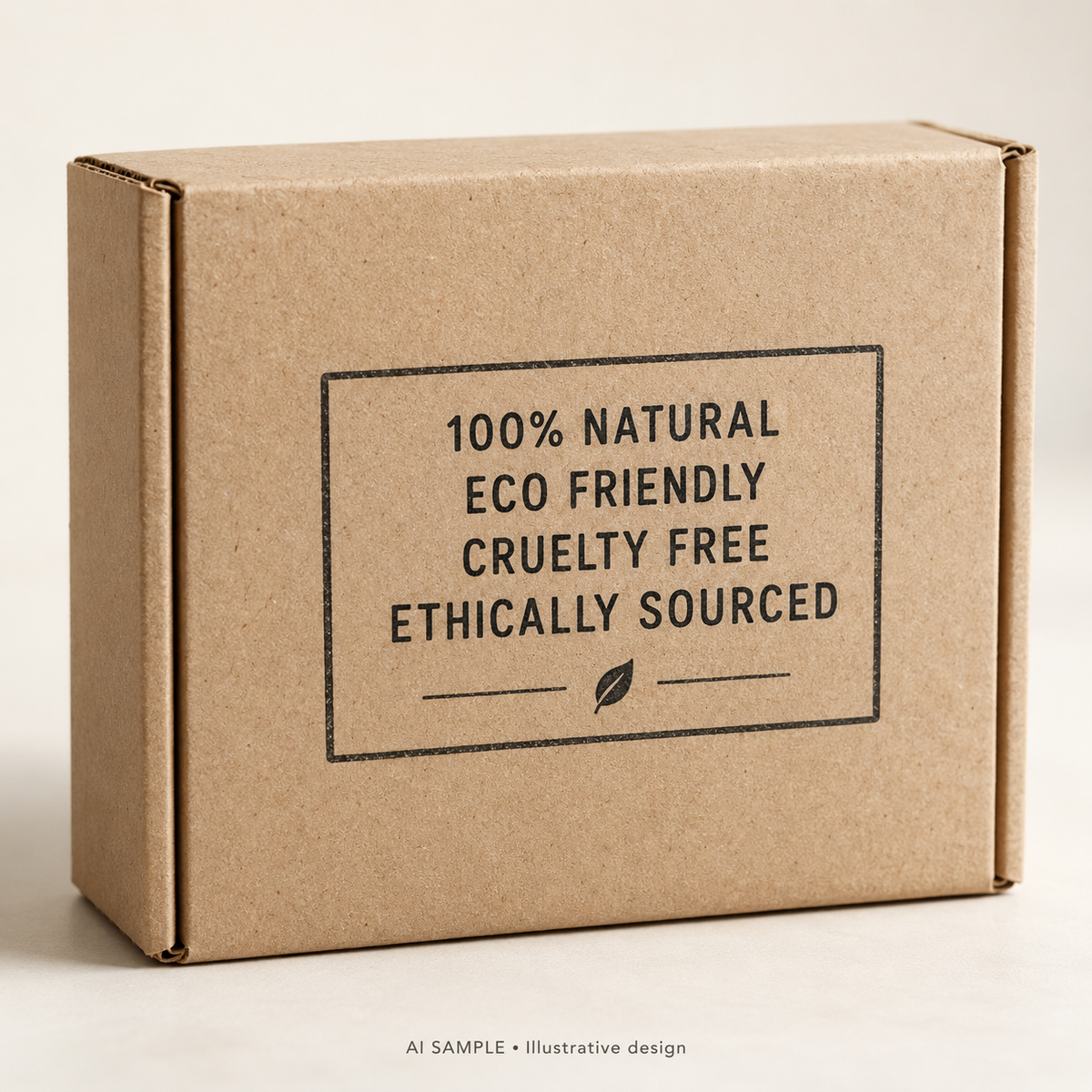 AI SAMPLE: Original illustrative concept for Responsible Product Claims Stamp. Not an actual product photograph. Design, proportions and colors require merchant approval. Shown surface demonstrates the imprint and is not included.