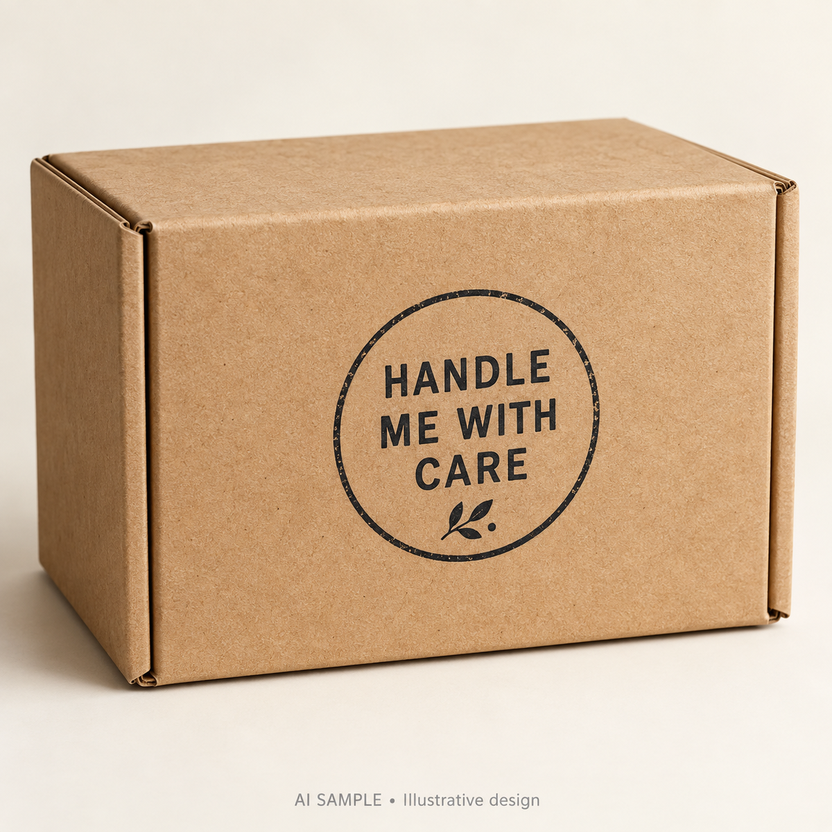 AI SAMPLE: Original illustrative concept for Gentle Handling Message Stamp 02. Not an actual product photograph. Design, proportions and colors require merchant approval. Shown surface demonstrates the imprint and is not included.