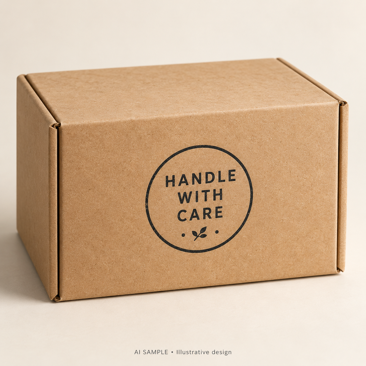 AI SAMPLE: Original illustrative concept for Careful Handling Stamp 01. Not an actual product photograph. Design, proportions and colors require merchant approval. Shown surface demonstrates the imprint and is not included.