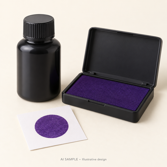 AI SAMPLE: Generic unbranded concept for Majestic Violet Ink Pad and Refill Set. Not an actual product photograph or Ranger packaging. Shade is illustrative; props are not included.