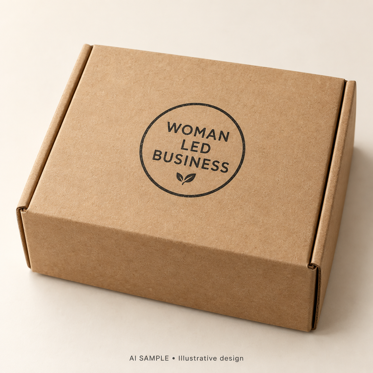AI SAMPLE: Original illustrative concept for Women-Led Enterprise Stamp. Not an actual product photograph. Design, proportions and colors require merchant approval. Shown surface demonstrates the imprint and is not included.