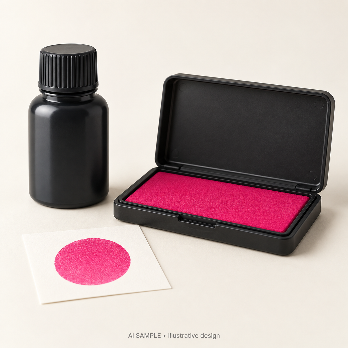 AI SAMPLE: Generic unbranded concept for Vibrant Fuchsia Ink Pad and Refill Set. Not an actual product photograph or Ranger packaging. Shade is illustrative; props are not included.