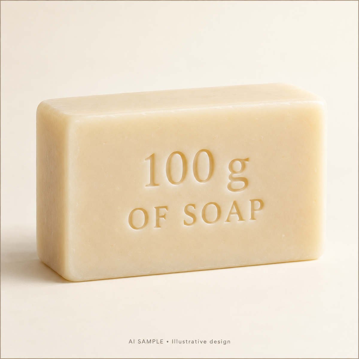 AI SAMPLE: Original illustrative concept for Soap Gram Weight Text Stamp. Not an actual product photograph. Design, proportions and colors require merchant approval. Props are not included.