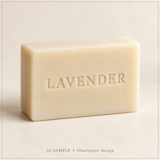 AI SAMPLE: Original illustrative concept for Ingredient Identity Soap Stamp. Not an actual product photograph. Design, proportions and colors require merchant approval. Props are not included.