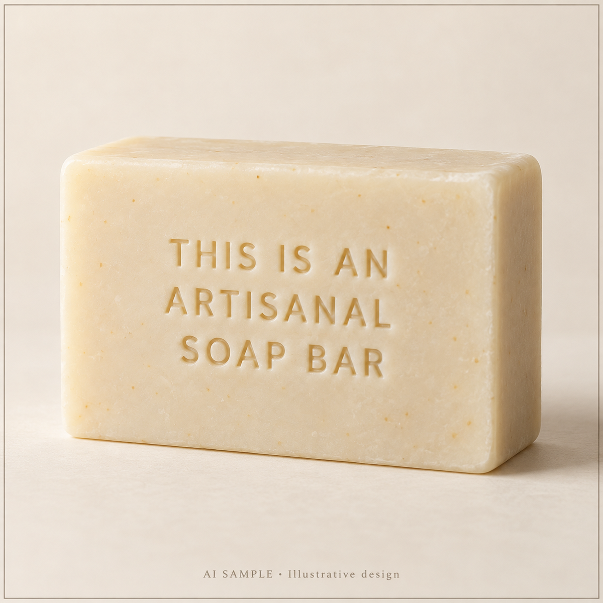 AI SAMPLE: Original illustrative concept for Soap Story Ingredient Text Stamp. Not an actual product photograph. Design, proportions and colors require merchant approval. Props are not included.