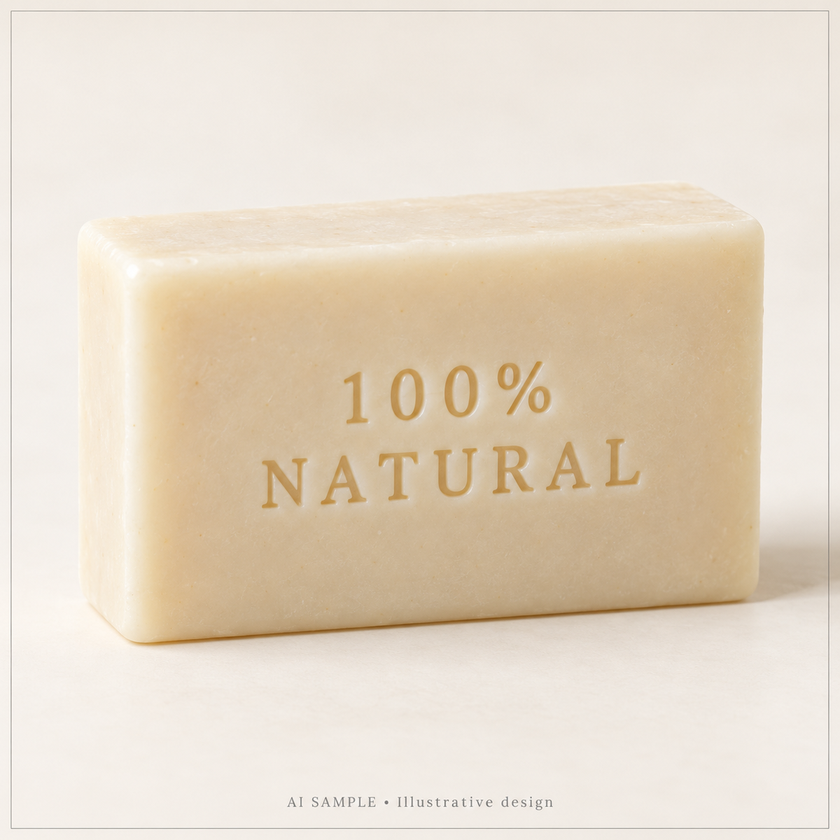 AI SAMPLE: Original illustrative concept for Natural Content Soap Text Stamp. Not an actual product photograph. Design, proportions and colors require merchant approval. Props are not included.