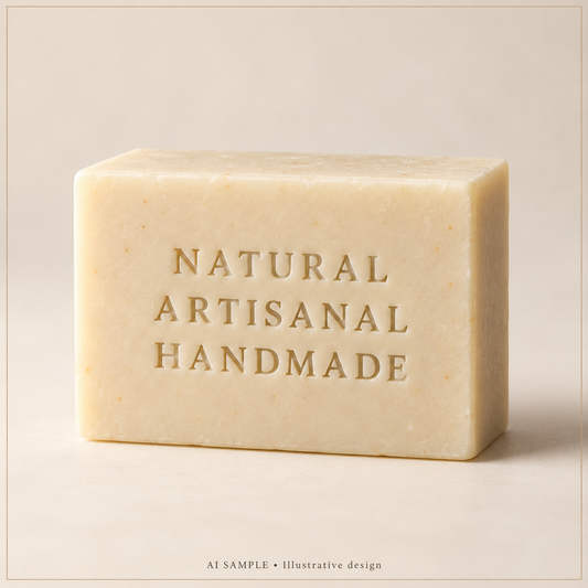 AI SAMPLE: Original illustrative concept for Natural Craft Soap Text Stamp 02. Not an actual product photograph. Design, proportions and colors require merchant approval. Props are not included.