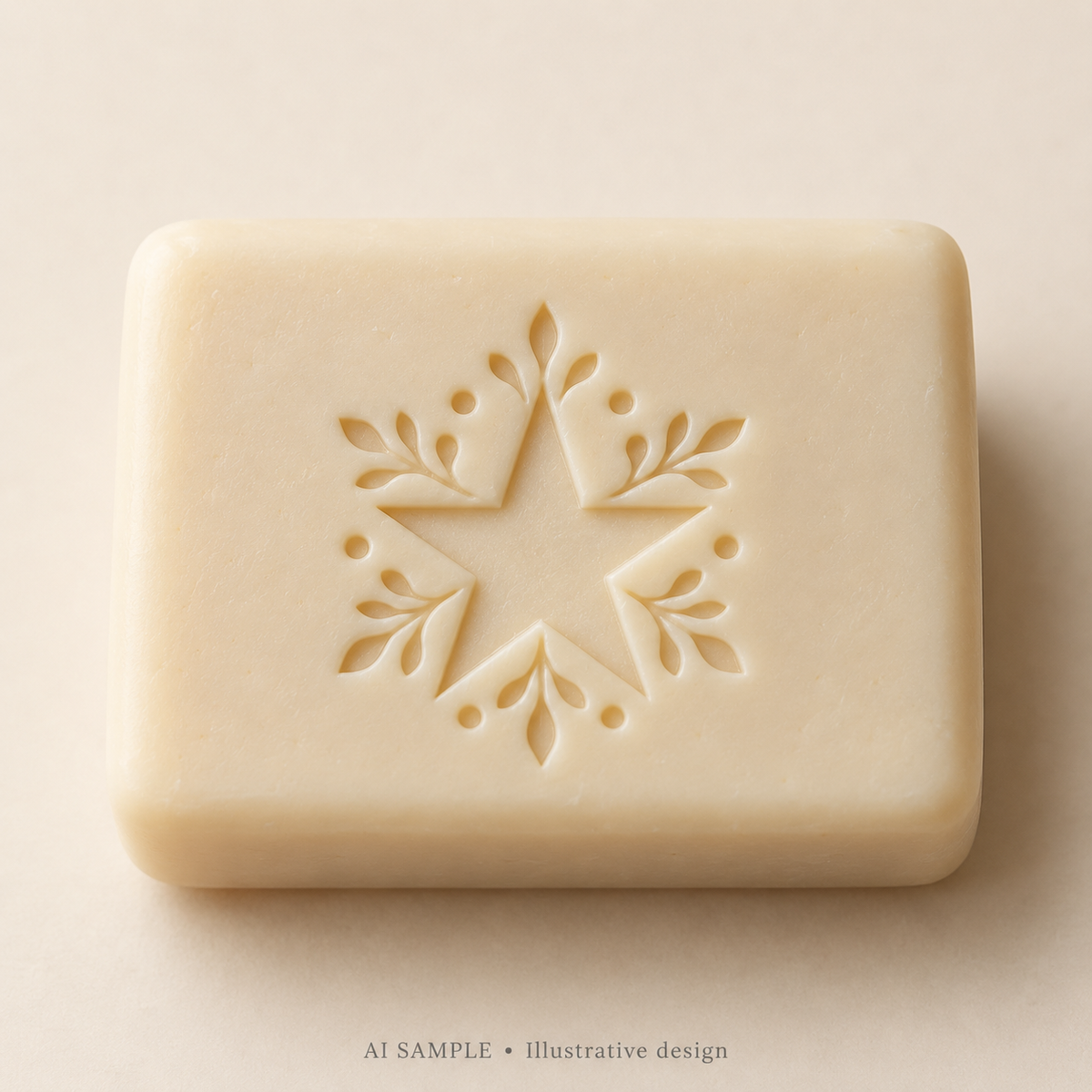 AI SAMPLE: Original illustrative concept for Single Star Soap Stamp. Not an actual product photograph. Design, proportions and colors require merchant approval. Shown surface demonstrates the imprint and is not included.