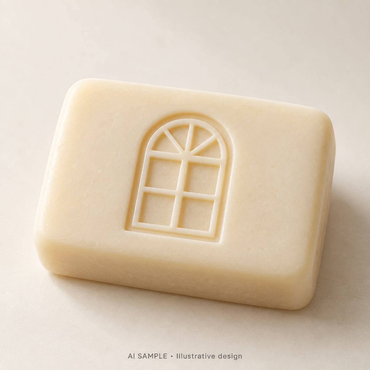 AI SAMPLE: Original illustrative concept for Window View Soap Stamp. Not an actual product photograph. Design, proportions and colors require merchant approval. Shown surface demonstrates the imprint and is not included.