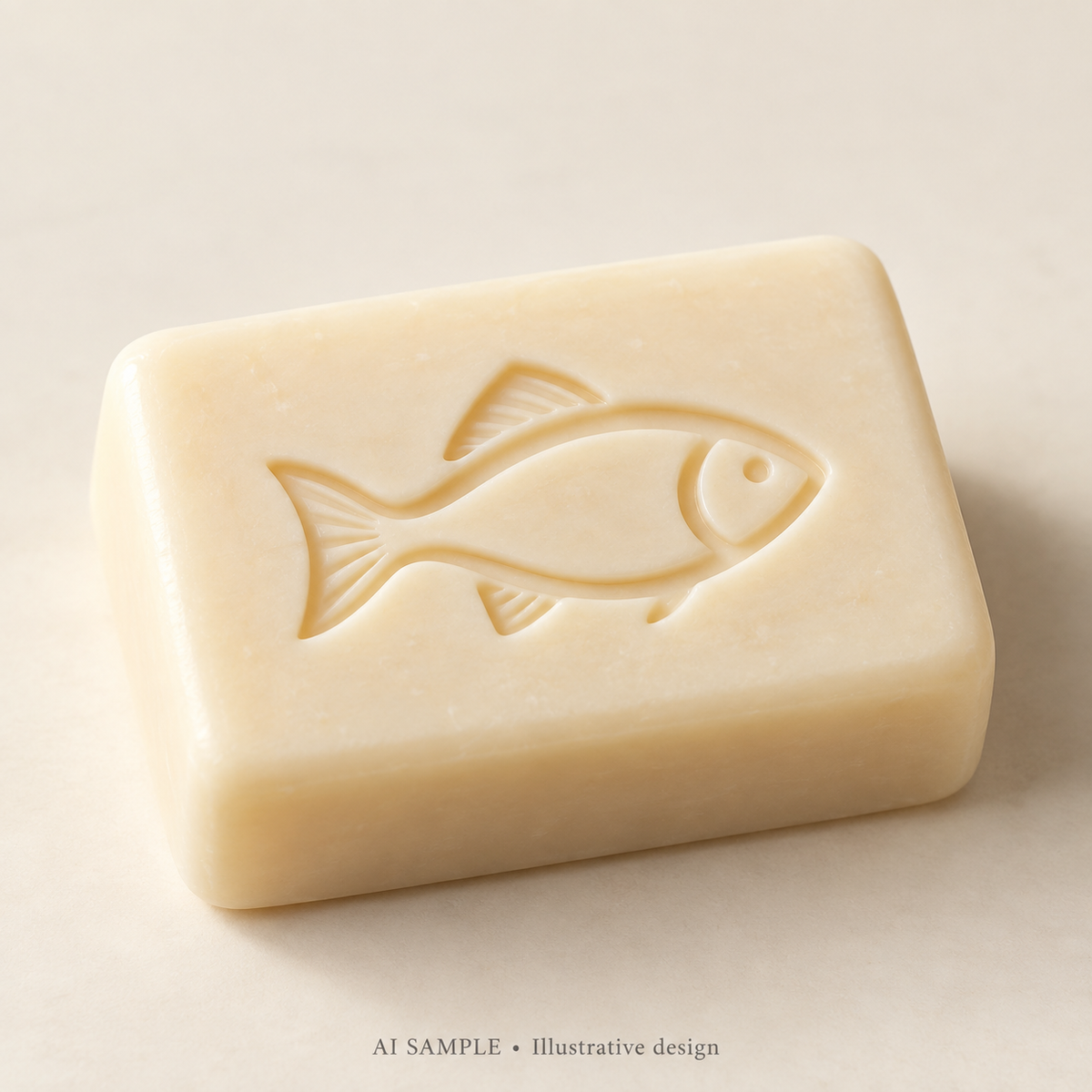 AI SAMPLE: Original illustrative concept for Ocean Fish 02 Soap Stamp. Not an actual product photograph. Design, proportions and colors require merchant approval. Shown surface demonstrates the imprint and is not included.
