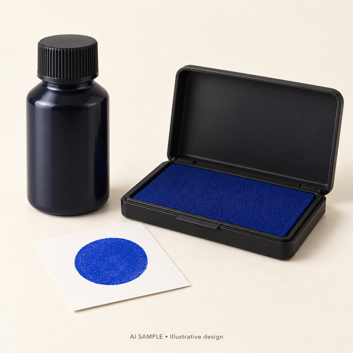 AI SAMPLE: Generic unbranded concept for French Ultramarine Ink Pad and Refill Set. Not an actual product photograph or Ranger packaging. Shade is illustrative; props are not included.