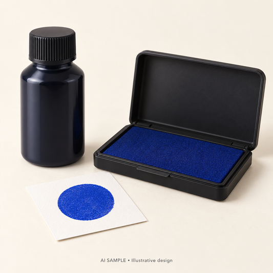 AI SAMPLE: Generic unbranded concept for French Ultramarine Ink Pad and Refill Set. Not an actual product photograph or Ranger packaging. Shade is illustrative; props are not included.