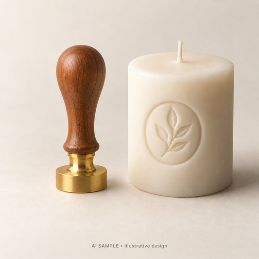 AI SAMPLE: Original illustrative concept for Candle Signature Impression Stamp. Not an actual product photograph. Design, proportions and colors require merchant approval. Props are not included.