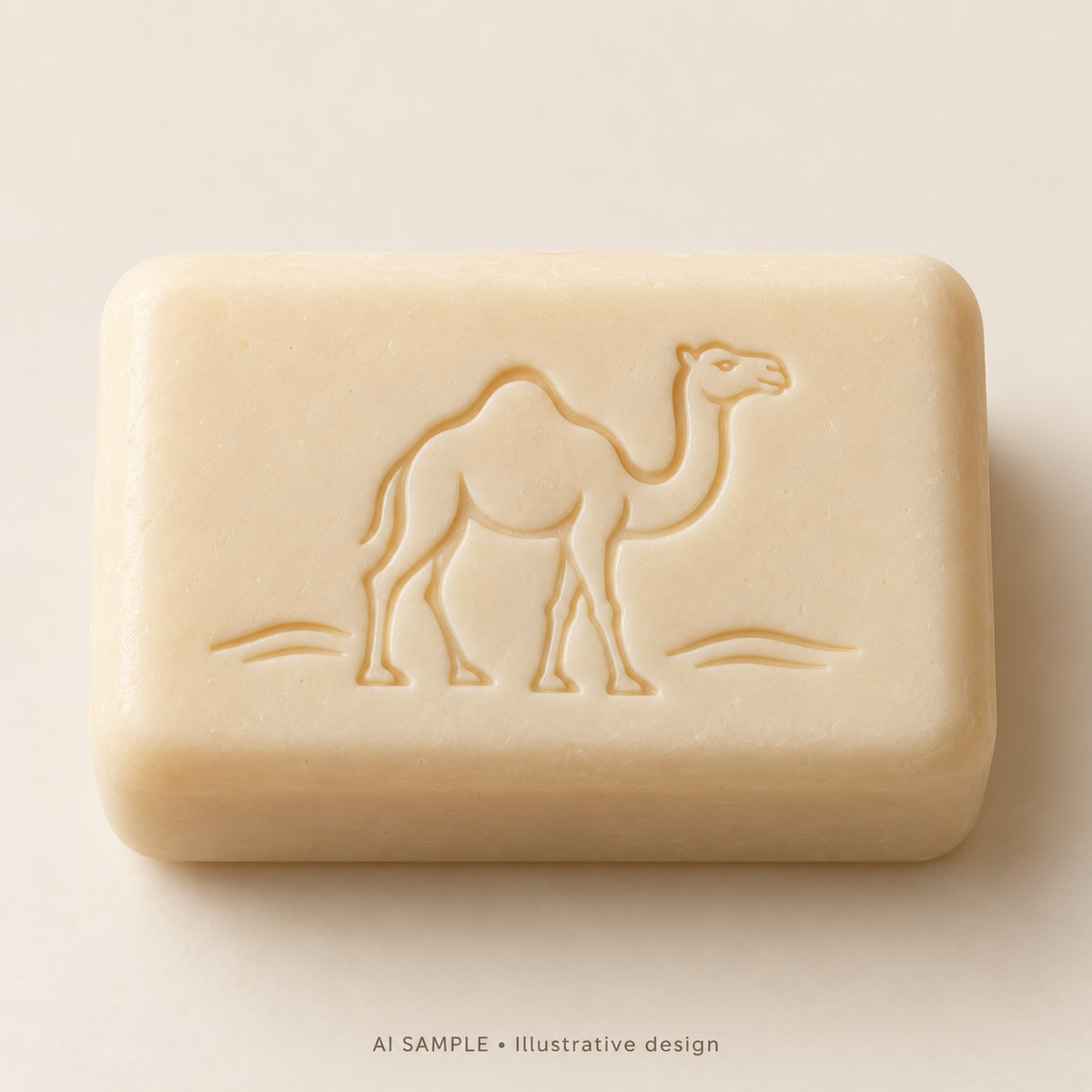 AI SAMPLE: Original illustrative concept for Desert Traveller Soap Stamp. Not an actual product photograph. Design, proportions and colors require merchant approval. Shown surface demonstrates the imprint and is not included.