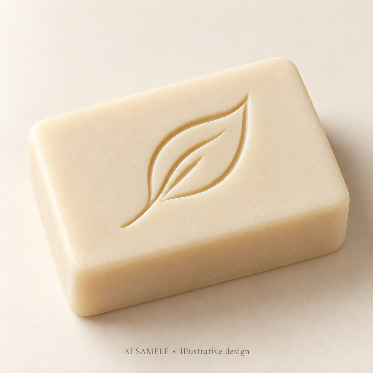 AI SAMPLE: Original illustrative concept for Garden Leaf 02 Soap Stamp. Not an actual product photograph. Design, proportions and colors require merchant approval. Shown surface demonstrates the imprint and is not included.