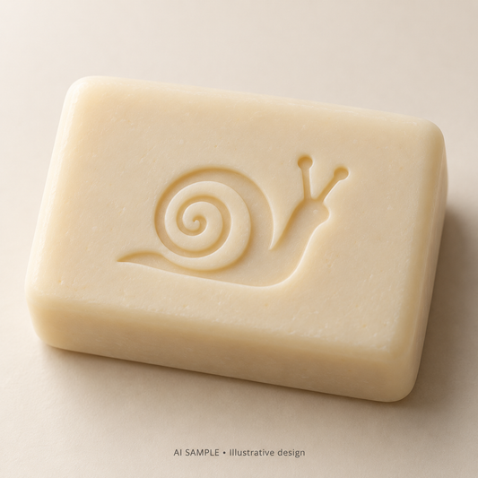 AI SAMPLE: Original illustrative concept for Garden Wanderer Soap Stamp. Not an actual product photograph. Design, proportions and colors require merchant approval. Shown surface demonstrates the imprint and is not included.