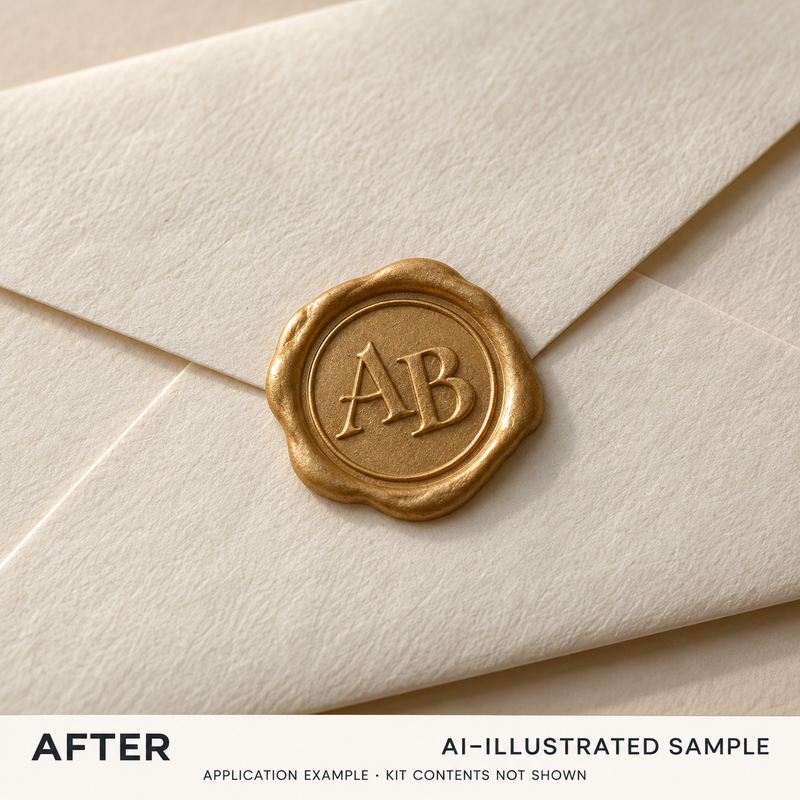 AI-illustrated AFTER application example for Personal Insignia Seal-Making Kit. Not an actual product photograph.