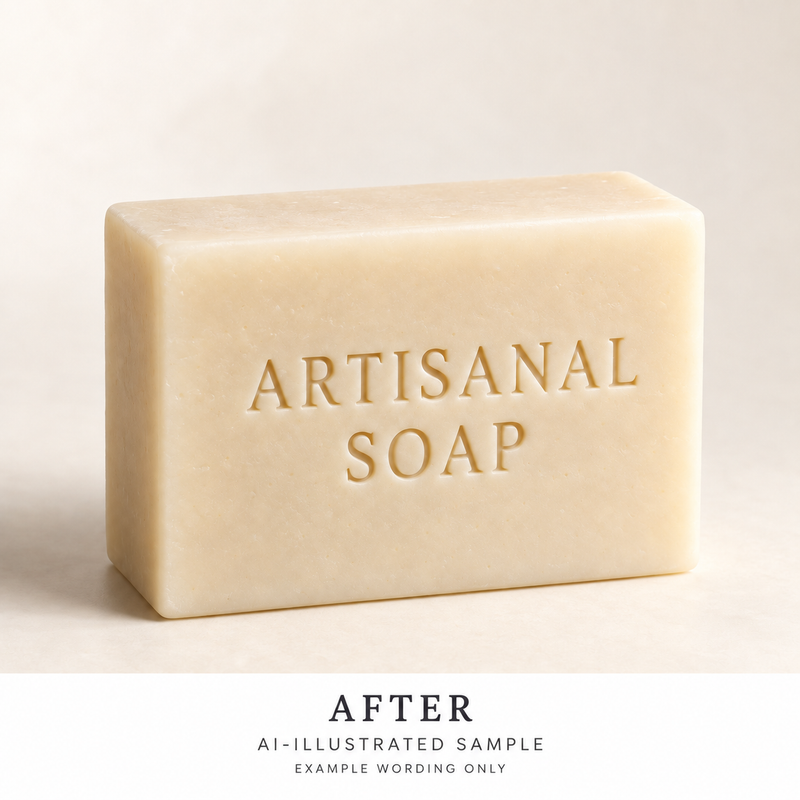 AI-illustrated AFTER application example for Artisan Bar Text Stamp 02. Not an actual product photograph.