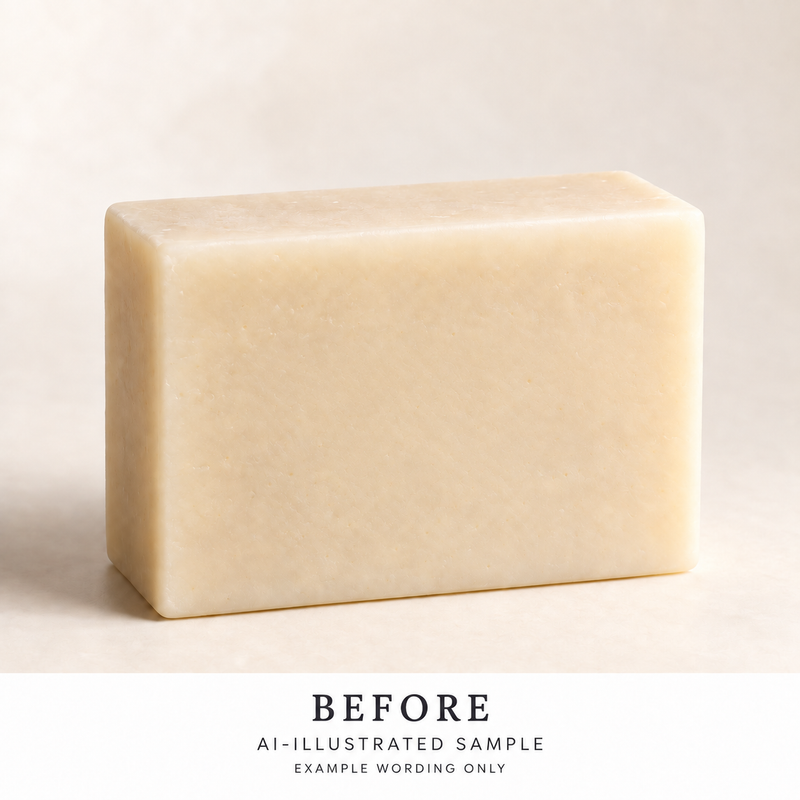 AI-illustrated BEFORE application example for Artisan Bar Text Stamp 02. Not an actual product photograph.