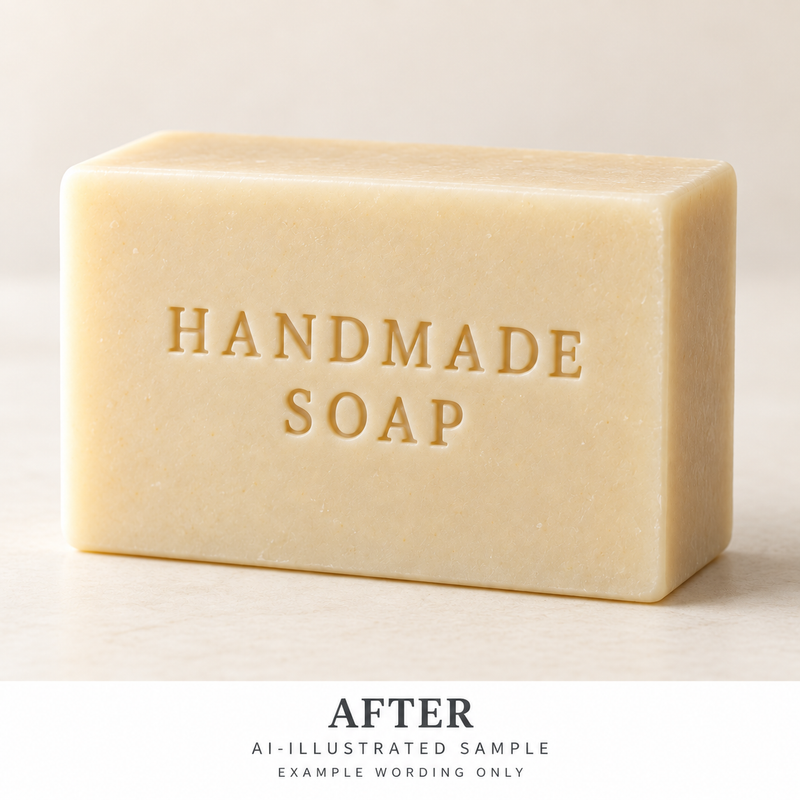 AI-illustrated AFTER application example for Handcrafted Bar Text Stamp 02. Not an actual product photograph.