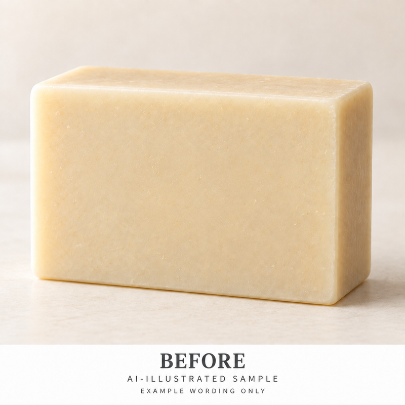 AI-illustrated BEFORE application example for Handcrafted Bar Text Stamp 02. Not an actual product photograph.