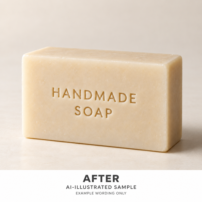 AI-illustrated AFTER application example for Handcrafted Bar Text Stamp 01. Not an actual product photograph.