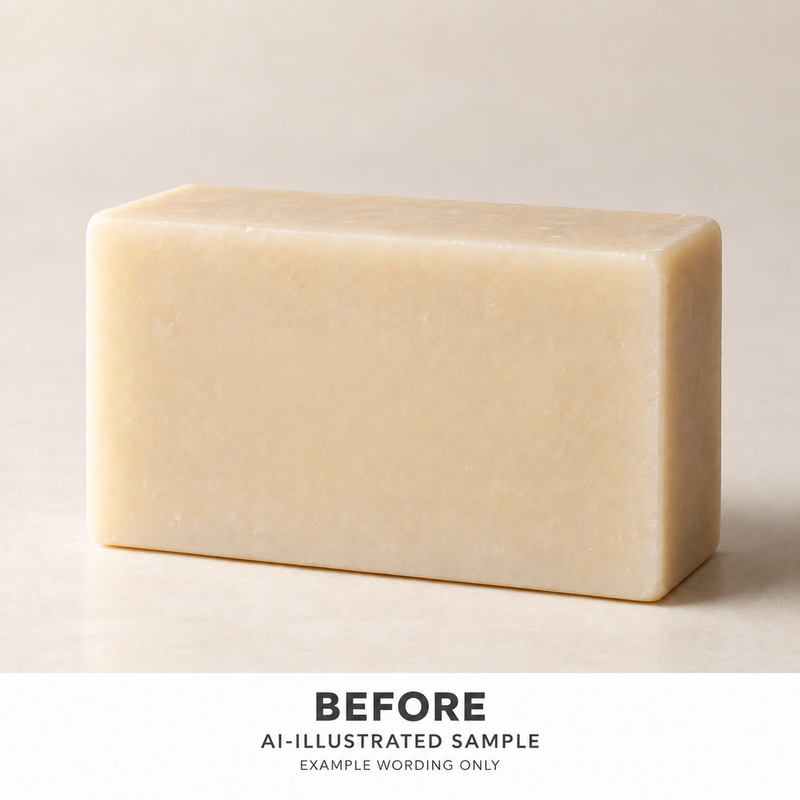 AI-illustrated BEFORE application example for Handcrafted Bar Text Stamp 01. Not an actual product photograph.