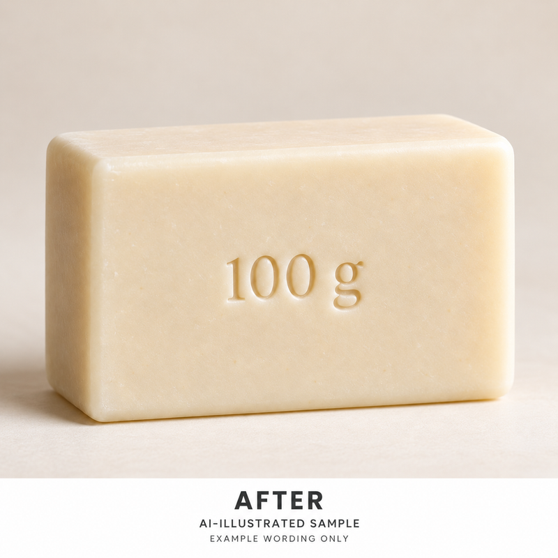 AI-illustrated AFTER application example for Bar Weight Text Stamp. Not an actual product photograph.