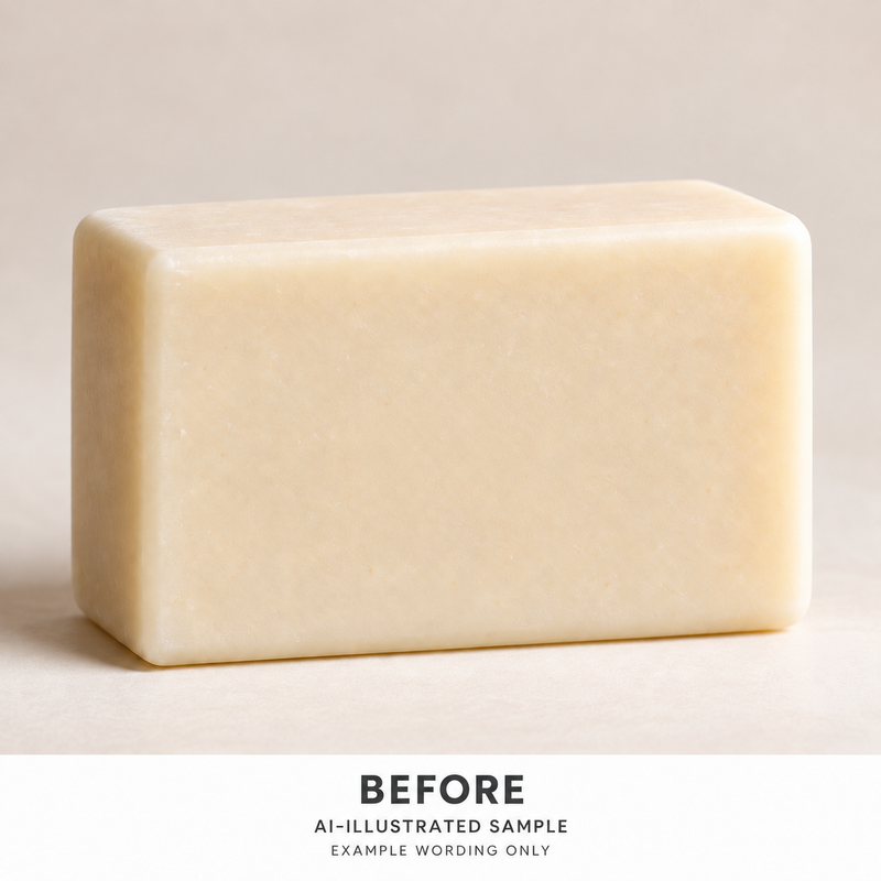 AI-illustrated BEFORE application example for Bar Weight Text Stamp. Not an actual product photograph.
